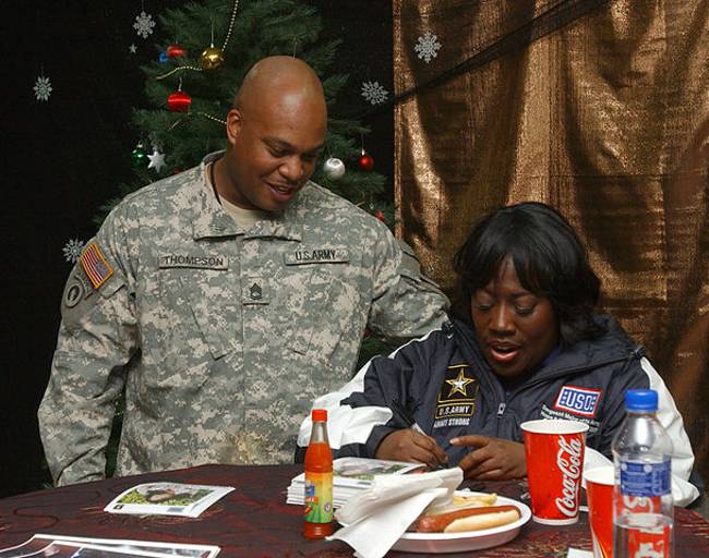 Sheryl Underwood as seen with an American soldier in 2007 (Pfc. Christopher Grammer / Wikimedia / Public Domain) Sheryl Underwood as seen with an American soldier in 2007